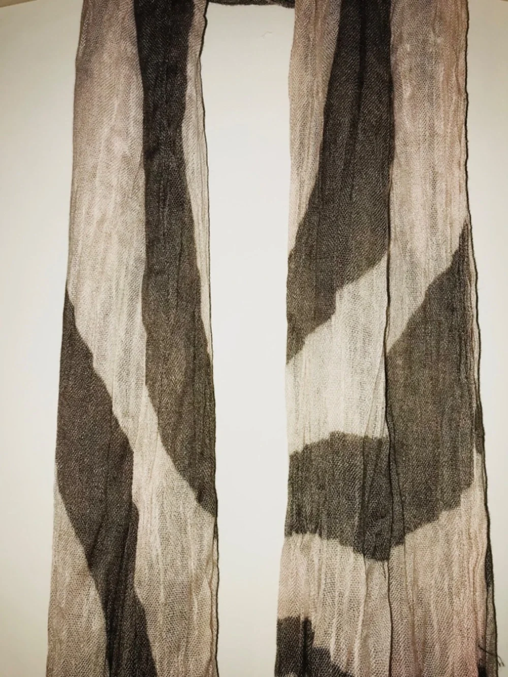 Y2K Vintage Retro Swirl Print Lightweight Scarf Brown Cream Fringe Boho Chic OS